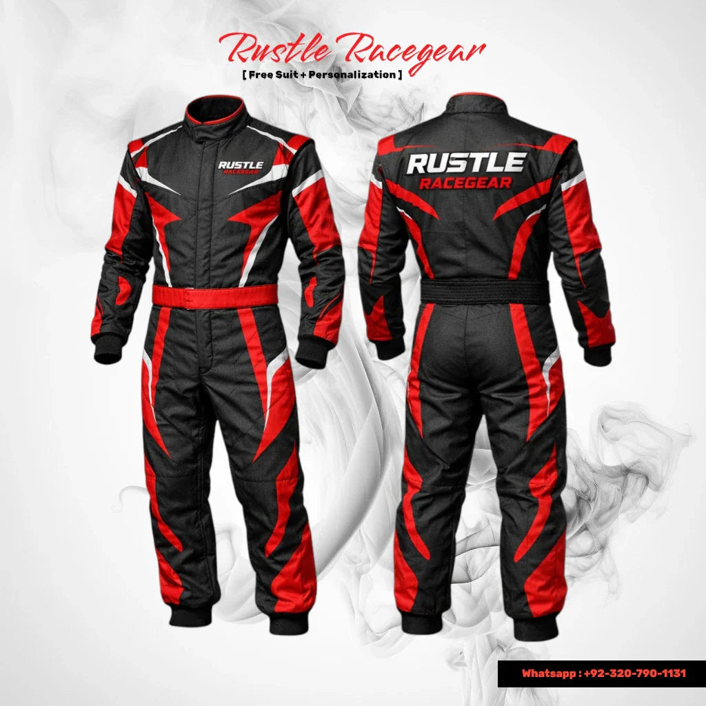 Rustle Racegear Black & Red Sprint Kart Racing Suit – Cordura Sublimation Design