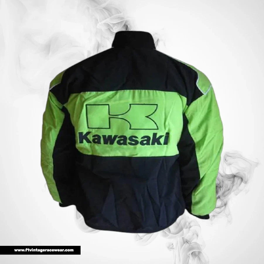 Kawasaki F1 Inspired Motorcycle Jacket Black Green Racing Style