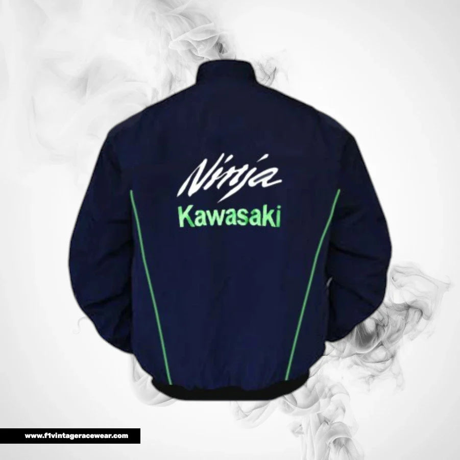 Kawasaki Ninja F1 Inspired Motorcycle Jacket Dark Blue Racing Style