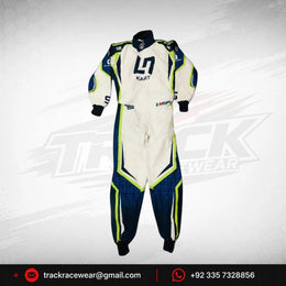 2022 LN Kart OMP Racing Suit – White, Navy Blue & Neon Yellow