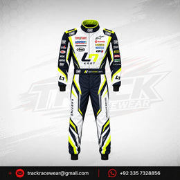 2026 LN Kart White & Navy Racing Suit – Neon Yellow Karting Design