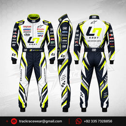 2026 LN Kart White & Navy Racing Suit – Neon Yellow Karting Design