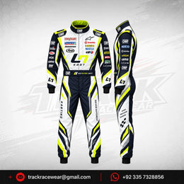 2026 LN Kart White & Navy Racing Suit – Neon Yellow Karting Design