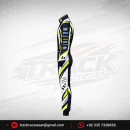 2026 LN Kart White & Navy Racing Suit – Neon Yellow Karting Design