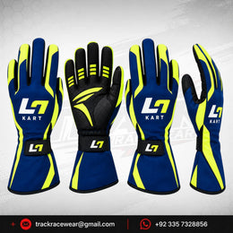 2026 LN Kart Navy Blue & Neon Yellow Karting Gloves