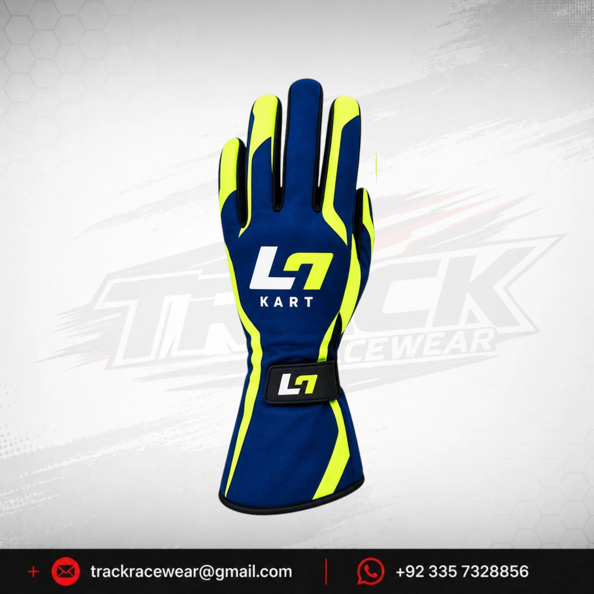2026 LN Kart Navy Blue & Neon Yellow Karting Gloves