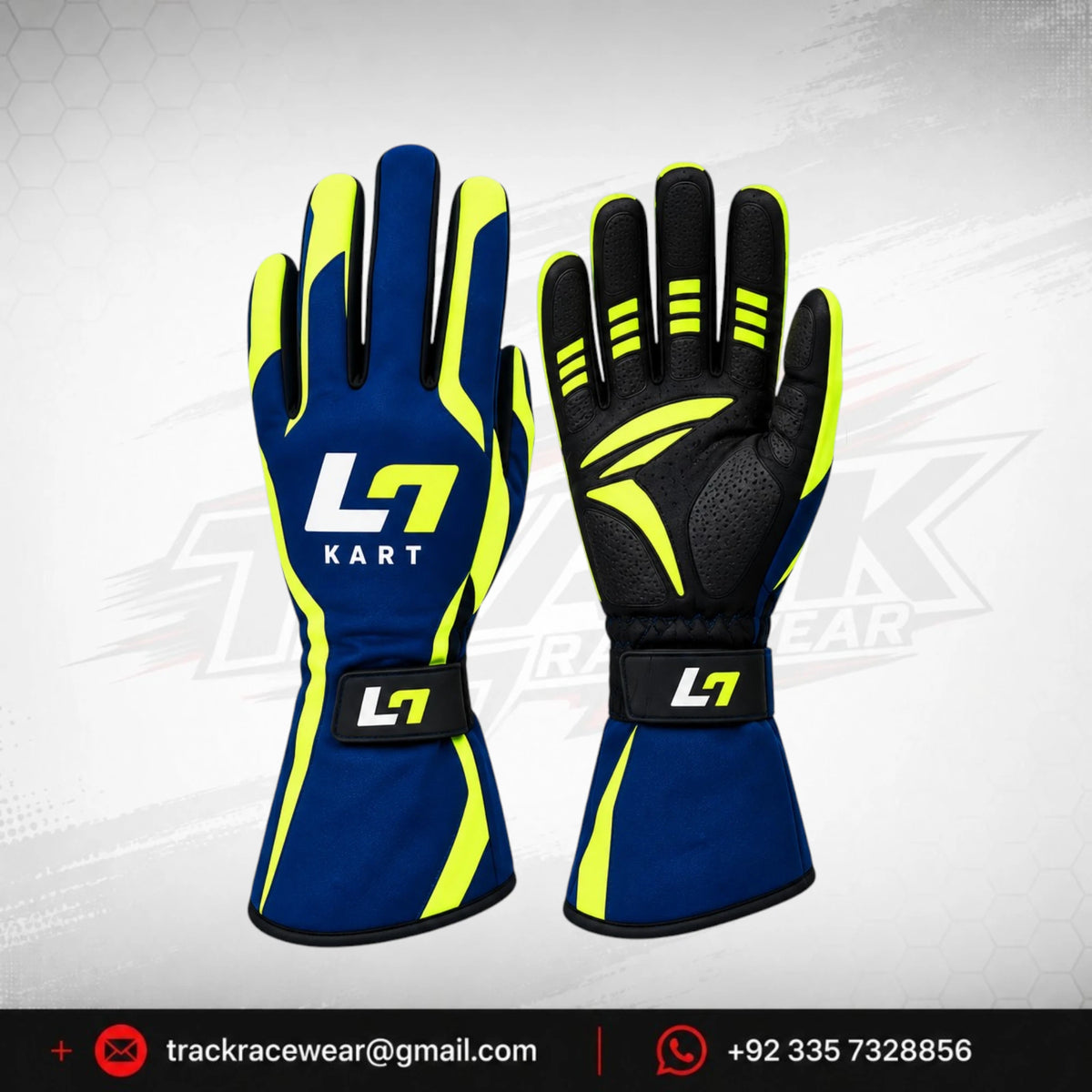 2026 LN Kart Navy Blue & Neon Yellow Karting Gloves