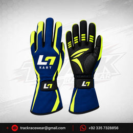 2026 LN Kart Navy Blue & Neon Yellow Karting Gloves