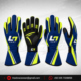 2026 LN Kart Navy Blue Neon Yellow Racing Gloves