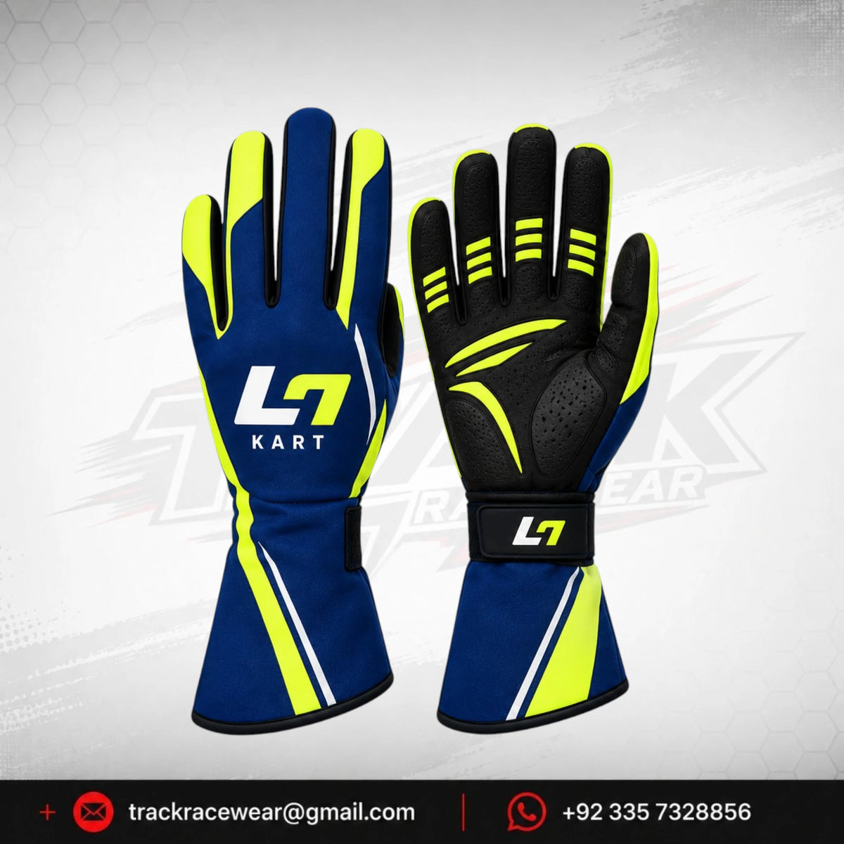 2026 LN Kart Navy Blue Neon Yellow Racing Gloves