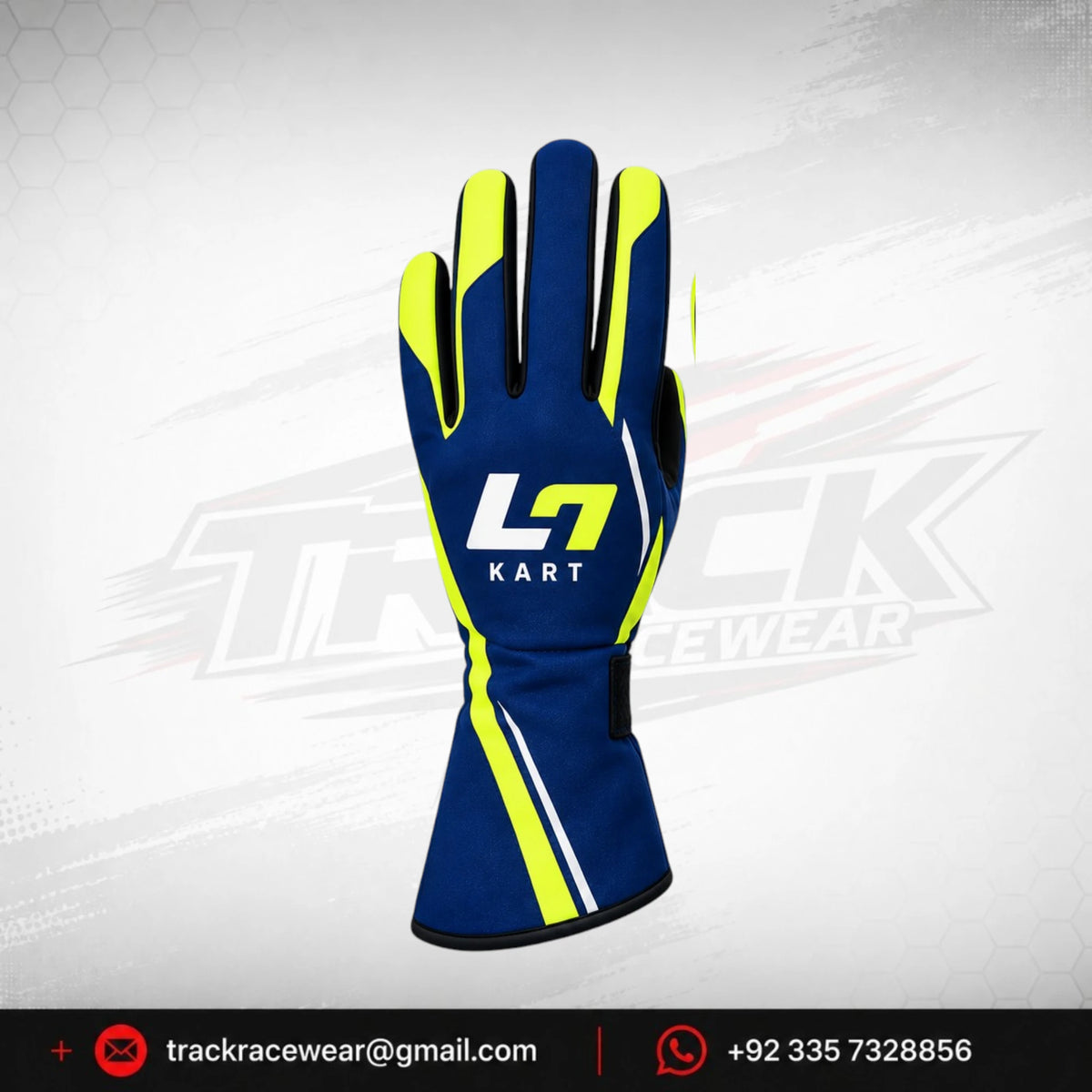 2026 LN Kart Navy Blue Neon Yellow Racing Gloves