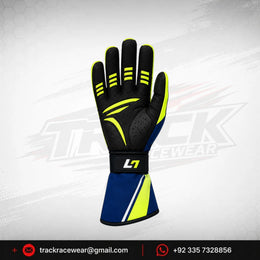 2026 LN Kart Navy Blue Neon Yellow Racing Gloves