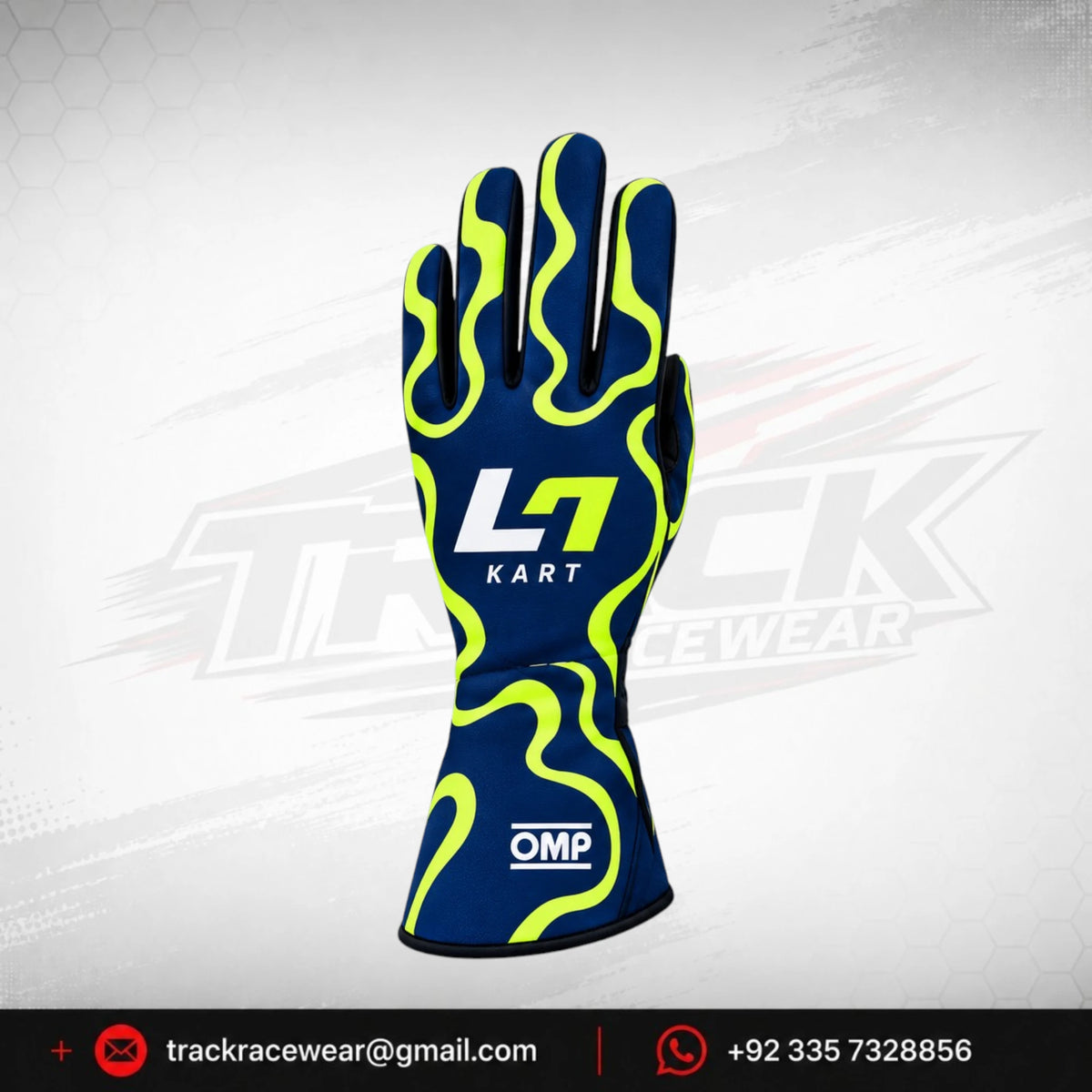 2026 LN Kart Navy Blue Neon Yellow Wave Racing Gloves