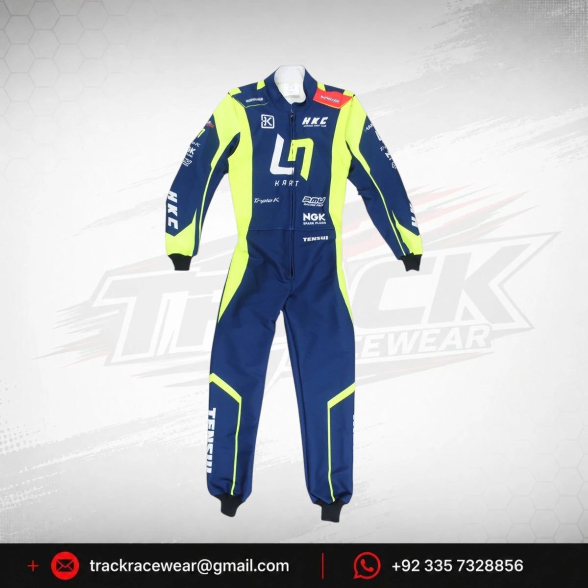2026 LN Kart Race Suit – Navy Blue & Neon Yellow Racing Suit