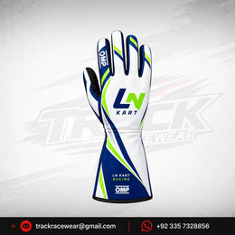 2026 LN Kart Racing Gloves – White, Navy Blue & Neon Green