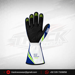 2026 LN Kart Racing Gloves – White, Navy Blue & Neon Green
