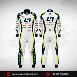 2026 LN Kart Racing Suit – White, Navy Blue & Neon Yellow