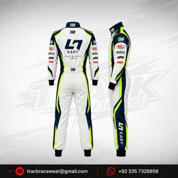 2026 LN Kart Racing Suit – White, Navy Blue & Neon Yellow