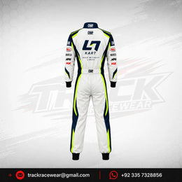 2026 LN Kart Racing Suit – White, Navy Blue & Neon Yellow