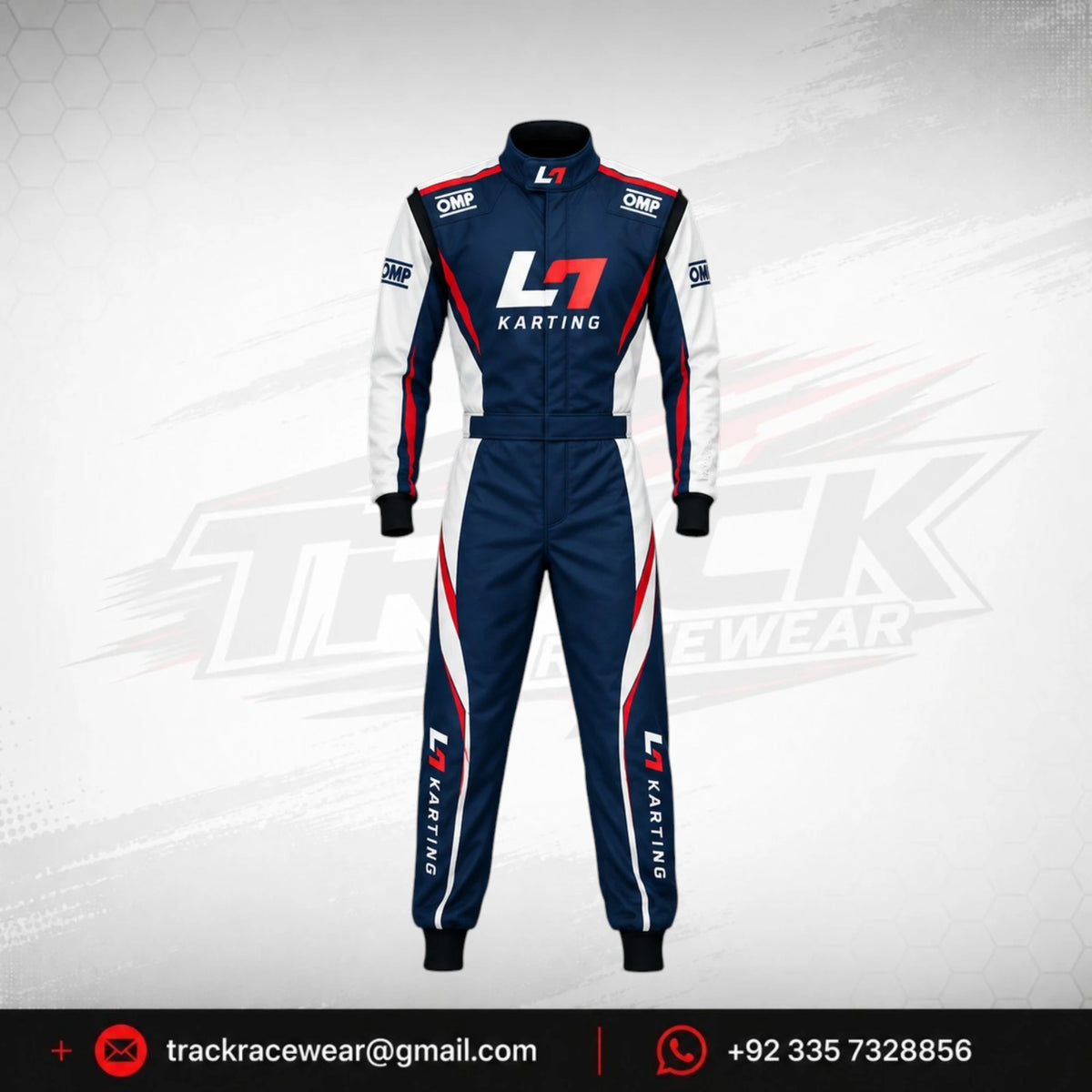 2026 LN Karting Navy Blue & Red Custom Racing Suit