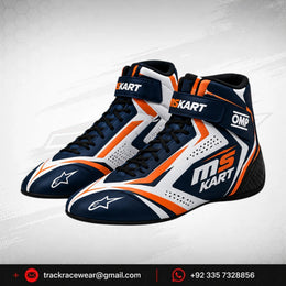 MS KART High-Performance Racing Shoes – Navy, Orange & White Karting Boots