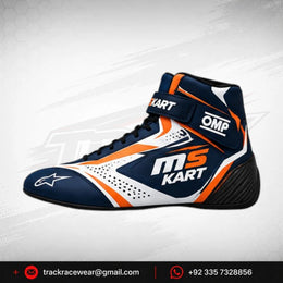 MS KART High-Performance Racing Shoes – Navy, Orange & White Karting Boots