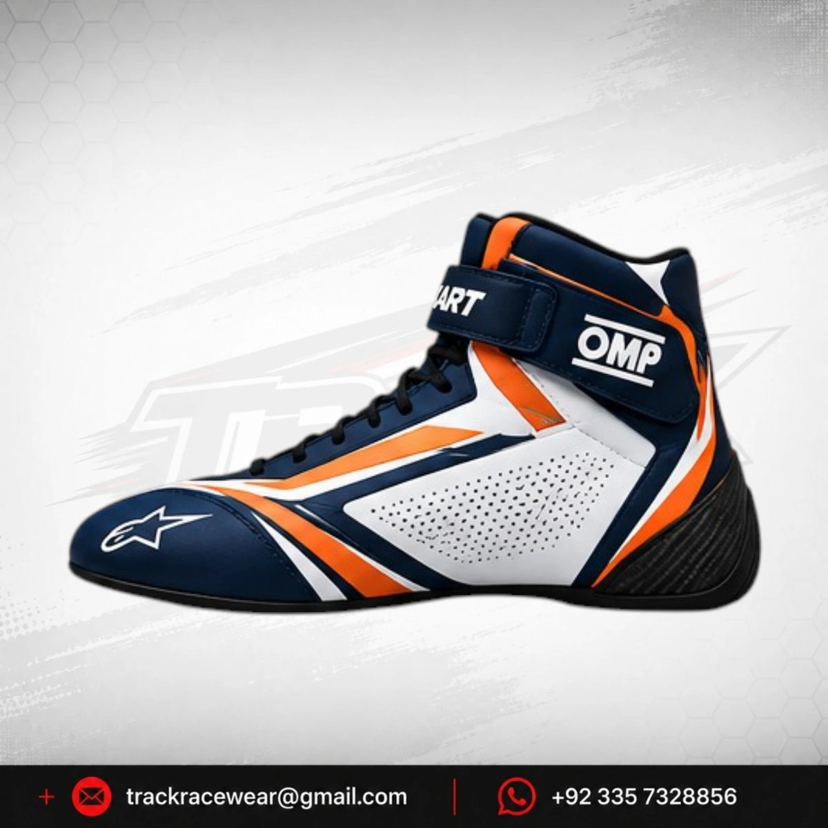 MS KART High-Performance Racing Shoes – Navy, Orange & White Karting Boots