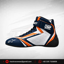 MS KART High-Performance Racing Shoes – Navy, Orange & White Karting Boots