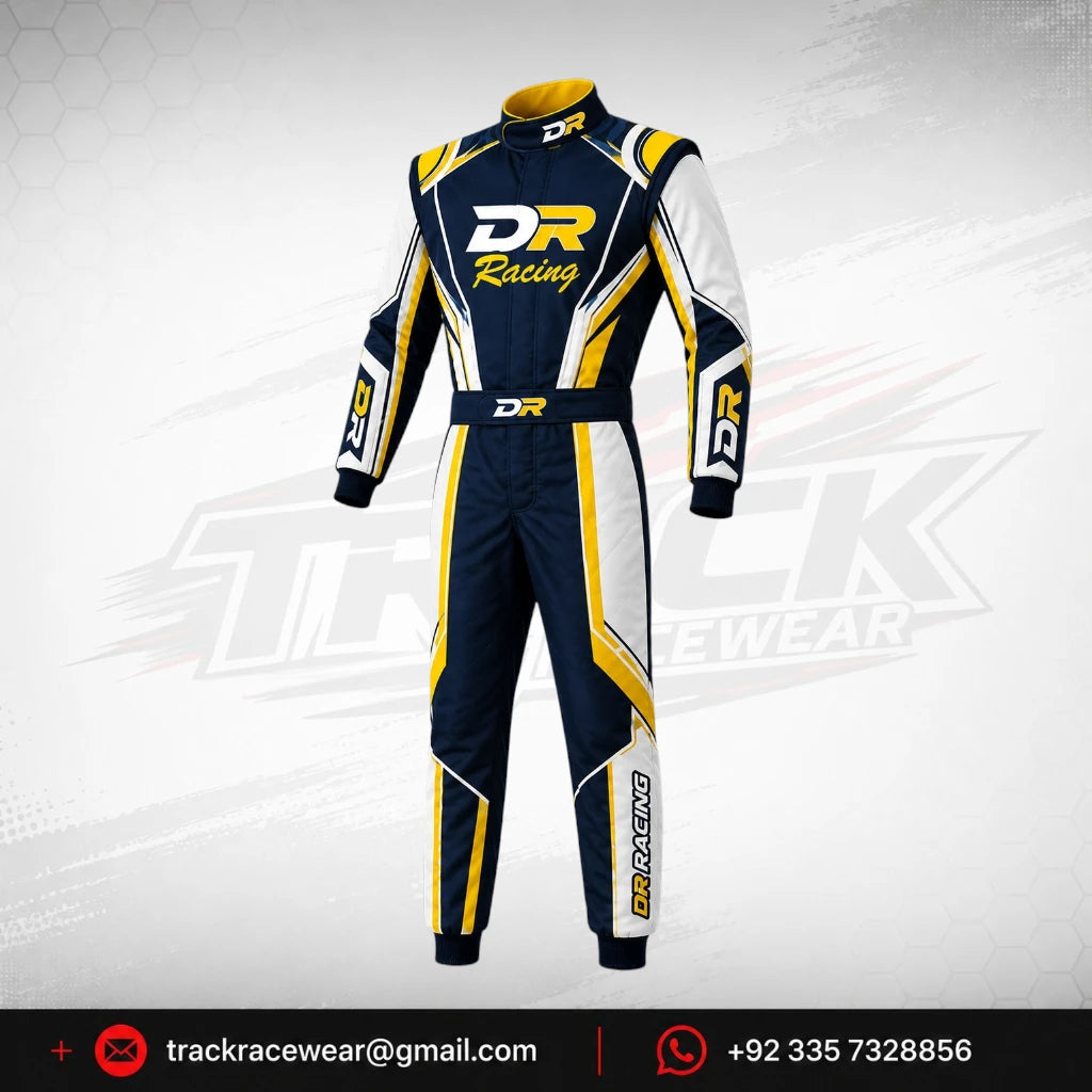 DR Racing Kart Navy Yellow White Racing Suit