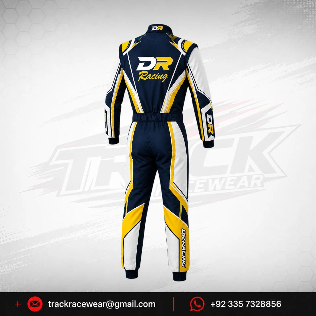 DR Racing Kart Navy Yellow White Racing Suit
