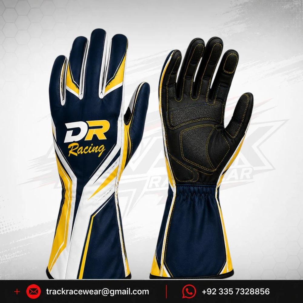 DR Racing Kart Navy Yellow White Racing Gloves