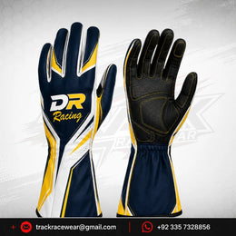 DR Racing Kart Navy Yellow White Racing Gloves