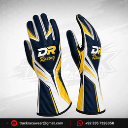 DR Racing Kart Navy Yellow White Racing Gloves