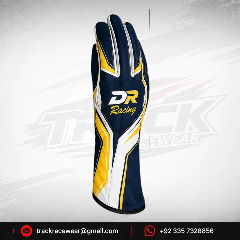 DR Racing Kart Navy Yellow White Racing Gloves