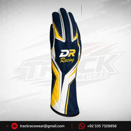 DR Racing Kart Navy Yellow White Racing Gloves