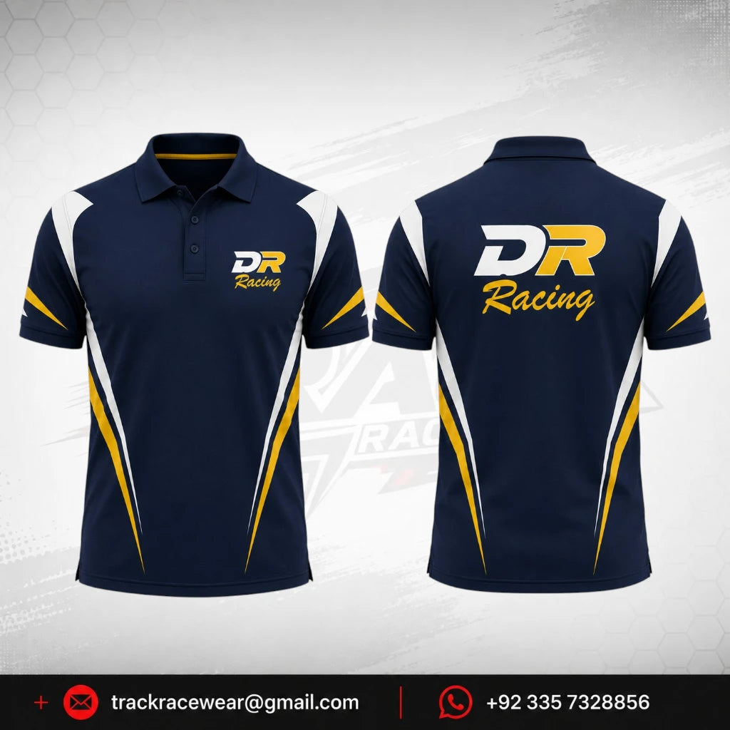 DR Racing Kart Navy Yellow White Polo Shirt