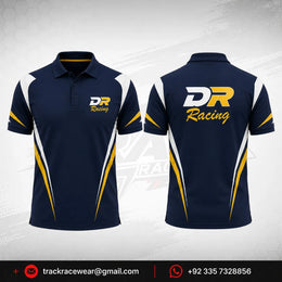 DR Racing Kart Navy Yellow White Polo Shirt