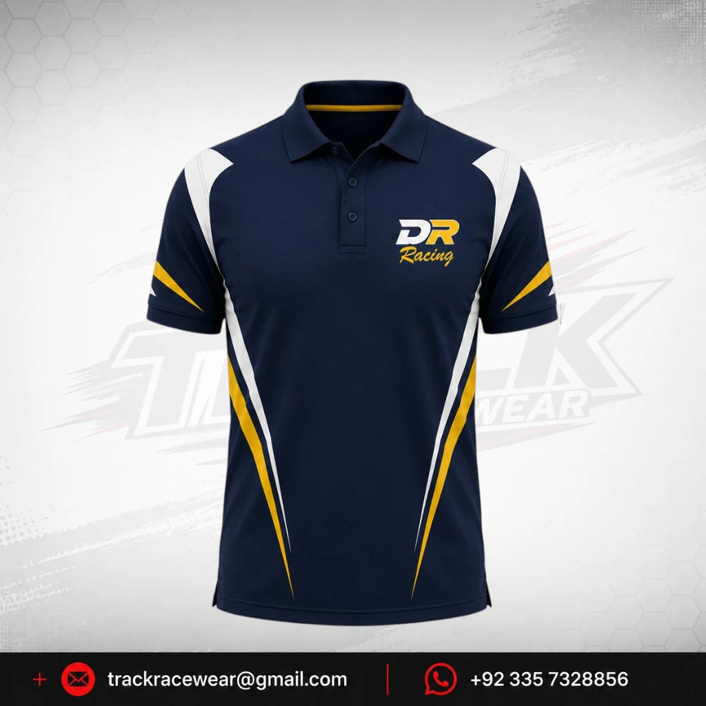 DR Racing Kart Navy Yellow White Polo Shirt