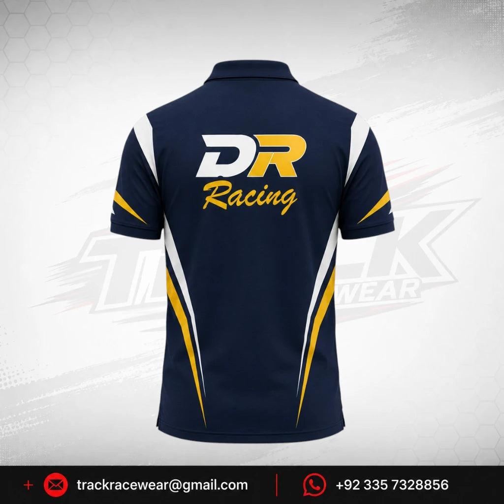 DR Racing Kart Navy Yellow White Polo Shirt