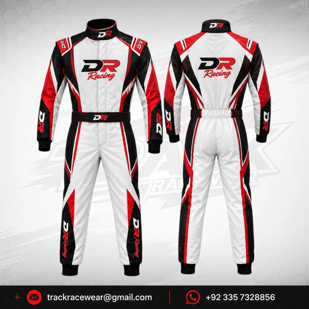 DR Racing Kart White Red Black Racing Suit