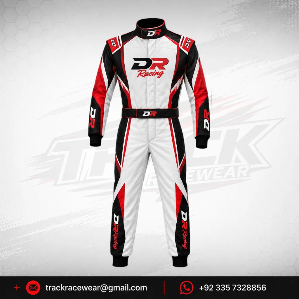 DR Racing Kart White Red Black Racing Suit