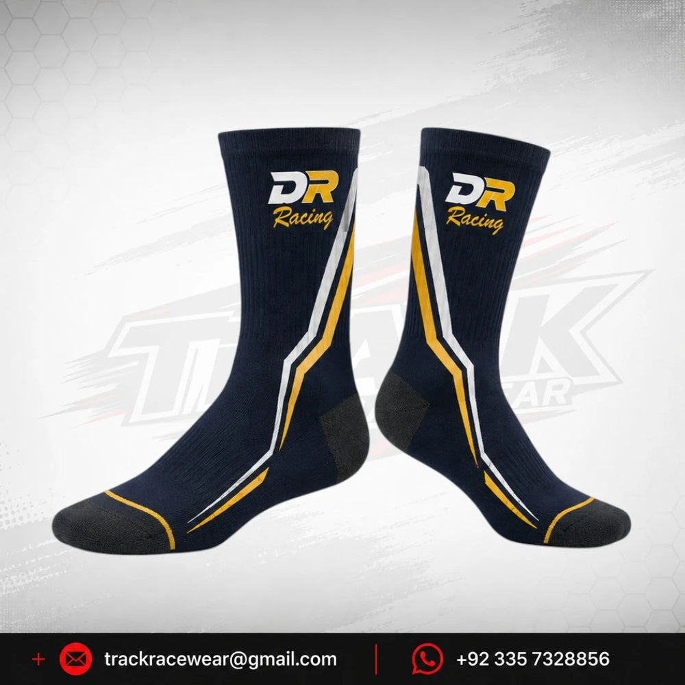 DR Racing Kart Navy Yellow White Racing Socks