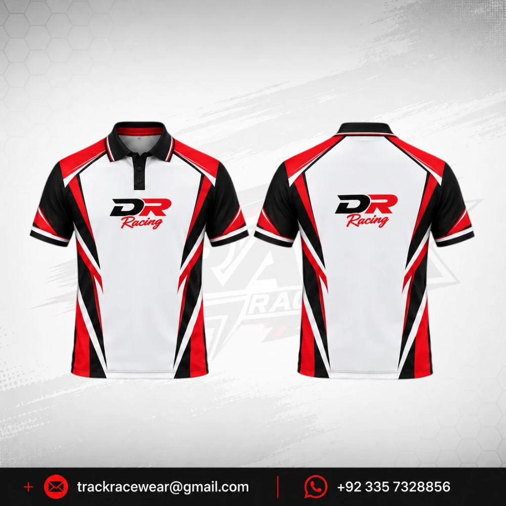 DR Racing Kart White Red Black Polo Shirt
