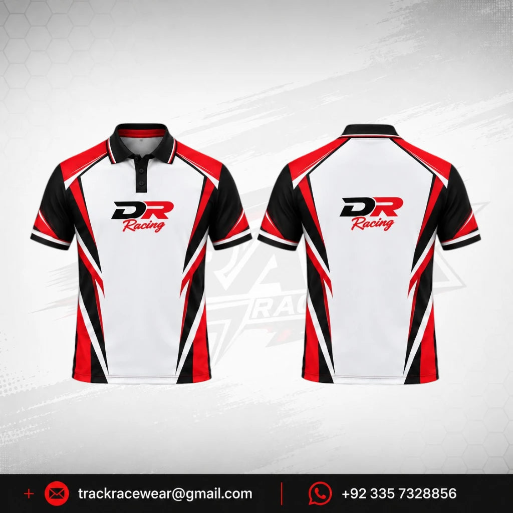DR Racing Kart White Red Black Polo Shirt