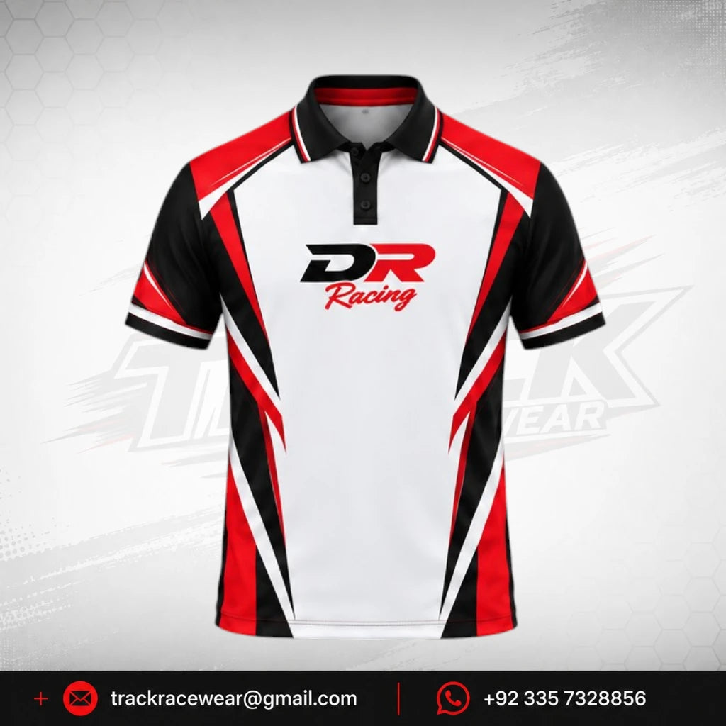 DR Racing Kart White Red Black Polo Shirt