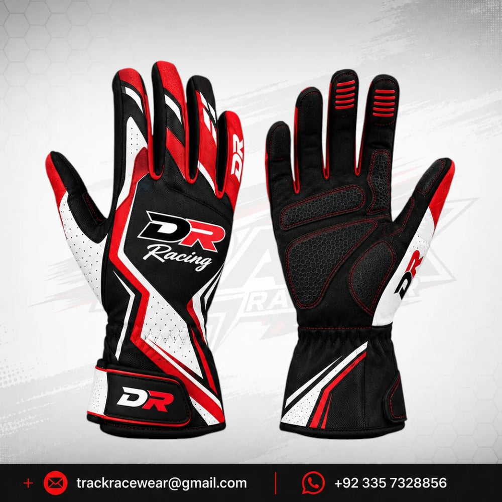 DR Racing Kart Red Black White Racing Gloves