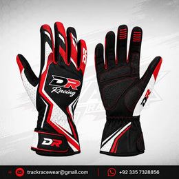 DR Racing Kart Red Black White Racing Gloves
