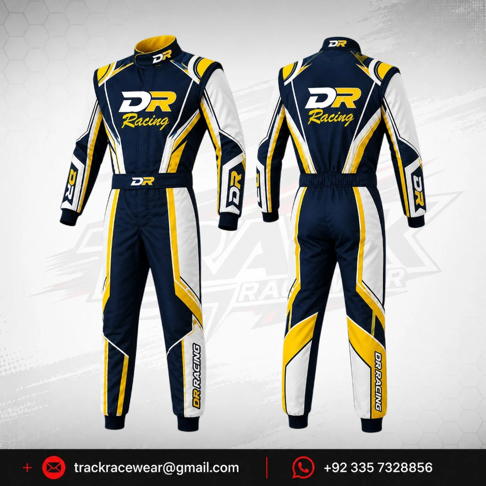 DR Racing Kart Navy Yellow White Racing Suit