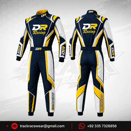 DR Racing Kart Navy Yellow White Racing Suit