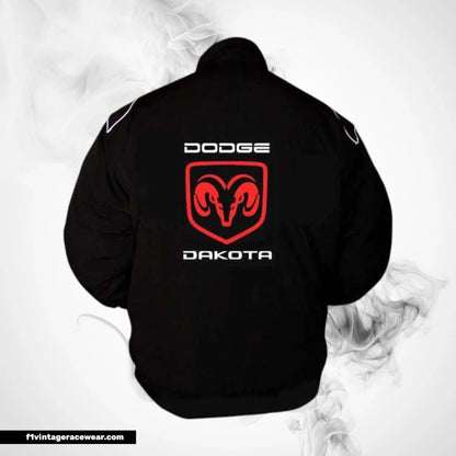 Dodge Dakota Racing Jacket Black White Piping Streetwear Style